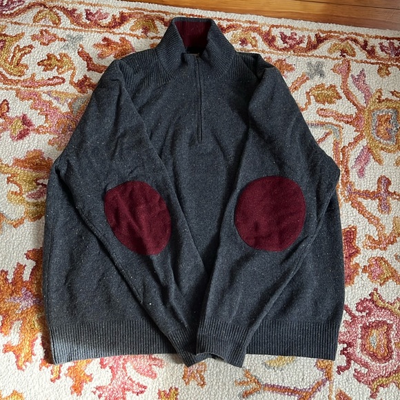 True Measure by JL Powell Wool Blend Grey 1/4 Zip with Elbow Patches - Picture 1 of 9